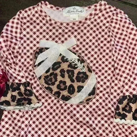 Marie Nicole Clothing Football Plaid Cheetah Outfit size 3XS (6-12mos) SO soft - Picture 2 of 2